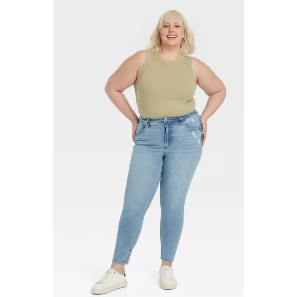 Ava & Viv Women's High-Rise Skinny Stretch Blue Jeans Light Wash Size 18R